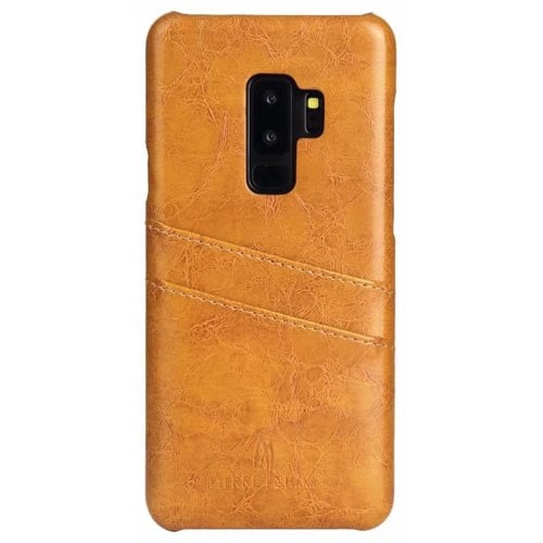 Case Genuine Real Leather Retro Vintage Wallet Back Cover for Samsung S9 Plus - BRIGHT YELLOW - Click Image to Close