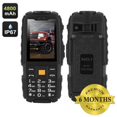 NO.1 A9 GSM Phone - 4800mAh Battery, 2.4 Inch 240x320 Screen, FM Radio, Flashlight, Dual SIM, IP67 Waterproof Rating (Black)