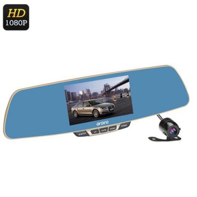 Ordro T2 1080P Car DVR - 5 Inch LCD Screen, 170 Degree Wide Angle Lens, Rearview Mirror, G-Sensor,1/4 Inch CMOS Sensor