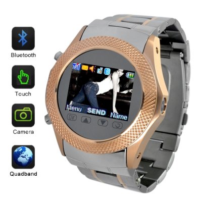 Quad Band 1.3 Inch TFT Touchscreen Watch Moblie Phone + Wireless Data Transfer