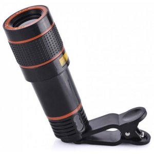 HD 12x Optical Zoom Camera Telescope Lens With Clip For iPhone-For Phone Univers - BLACK