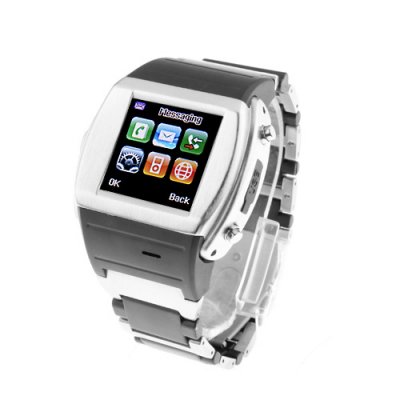 MQ008 Watch Phone Quad Band 1.5 Inch Touch Screen Camera Bluetooth FM with Bluetooth Earphone - Silver