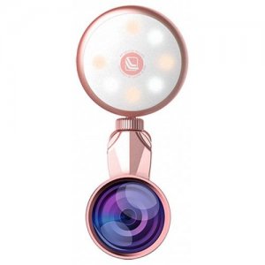 Selfie Ring Light with 4K Wide Angle + 185 Degree Fish Eye Lens - ROSE