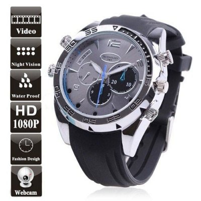 Elegant 8GB Waterproof 1080P Sport Watch DVR with Night Vision + PC Camera