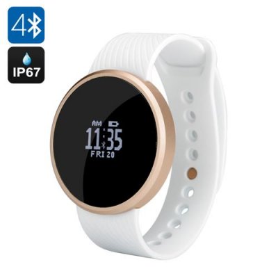 Bluetooth Smart Sports Watch - OLED Sreen, Pedometer, Remote Shutter, Call Reminder, IP67, Android + iOS (White)