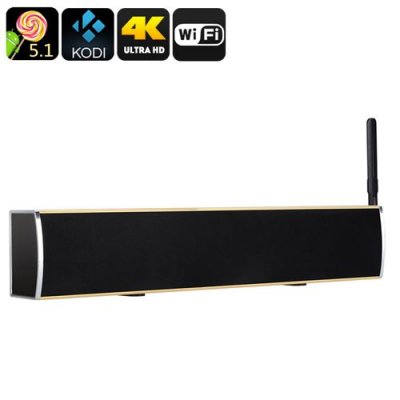 Android TV Box + Soundbar - 4Kx2K, Android 11.0, Quad Core CPU, DVB-T2, 50 Watt Audio, HDMI, Wi-Fi, Kodi (Gold)