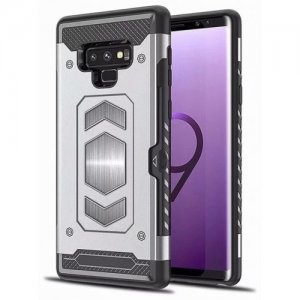 Card Slot Hybrid Armor Built-in Magnetic Metal Case for Samsung Galaxy Note 9 - SILVER