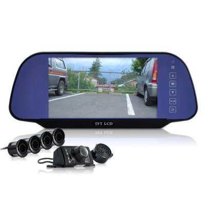 Complete Car Reversing Set - Rearview Camera, 4 Parking Sensors, Rearview Mirror