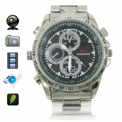 16GB 720 x 480P Stainless Steel Spy Camera Watch with Hidden Camera