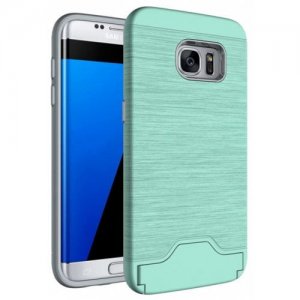 Case for Samsung Galaxy S7 Edge Card Holder with Stand Back Cover Solid Color Hard PC - LIGHT GREEN