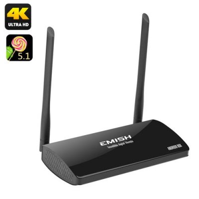 EMISH Android 11.0 TV Box - Rock Chip Octa Core 3368 CPU, 4K Resolution, Kodi, Wi-Fi, Bluetooth, AV Out, Remote