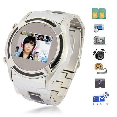 Dual SIM Card Stainless Steel Touch Screen Watch Phone + Wireless Transmission