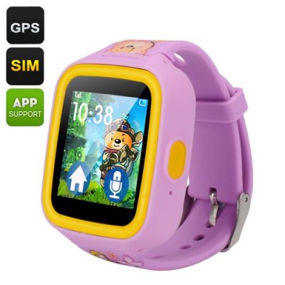GPS Tracker Kids Watch Phone - Quad Band GSM, Two-Way Communication, Geo Fencing, 1.44 Inch TFT Touch Screen, Pedometer (Purple)