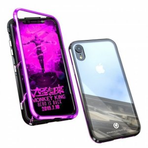 Mobile Shell Metal Xr Mobile Phone Cases Magnetic King Glass Shell for iPhone XS - BLACK PURPLE