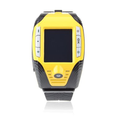 F3 Quad Band Watch Phone 1.3 Inch Touch Screen Camera MP3/MP4 with Bluetooth Earphone -Yellow