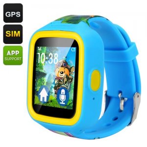 GPS Tracker Kids Watch Phone - GSM, SOS Button, Two-Way Communication, Pedometer, 1.44 Inch TFT Touch Screen (Blue)