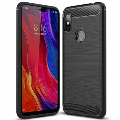 ASLING Carbon Fiber TPU Soft Phone Case for Xiaomi Redmi Note 6 Pro - BLACK