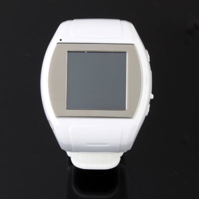 MQ007 Watch Phone Quad Band 1.5 Inch Touch Screen Camera Bluetooth FM Cellphone with Bluetooth Earphone - White