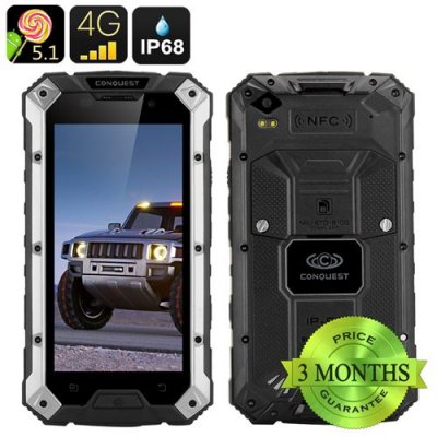 Conquest S6 Rugged Smartphone - IP68, 5 Inch HD Screen, 4G, Dual SIM Android 11.0, 3GB RAM, NFC (Silver Black)