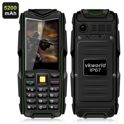 VKworld Stone V3 GSM Phone - IP67 Waterproof Rating, Dual SIM, 2.4 Inch Screen, 5200mAh Battery Power Bank, Bluetooth (Green)