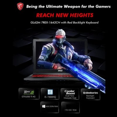 MSI GL62M 7REX-1642 Windows 10 Chinese Version 15.6-u201d 1920-u00d71080 Intel i5-7300HQ Quad Core 8GB+1TB WIFI BT HD Laptop - BLACK