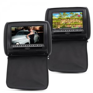 9 Inch Car Headrest Monitor with DVD Player (Pair) - 800x480 Resolution, Built-in Speaker, Built-in Wireless Game Function