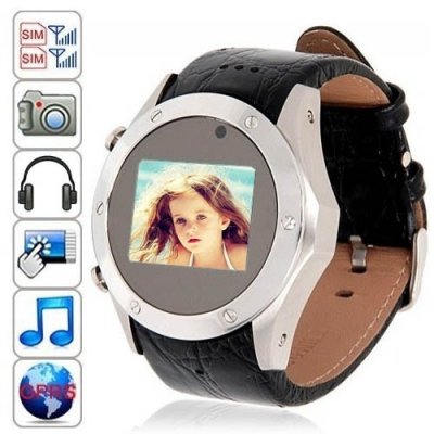 1.3 Inch OLED Touch Screen Leather Band Moblie Phone Watch with Dual SIM Card