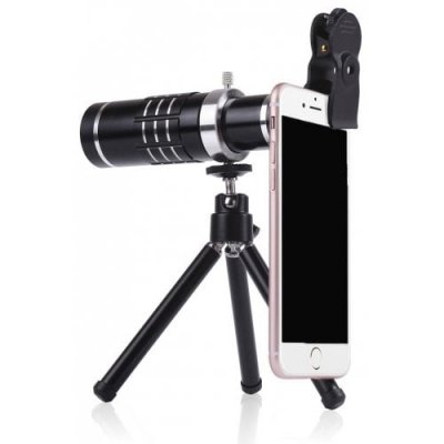 Telephoto 18 Times Telescope + 0.45 HD Wide-angle Macro Cell Phone Camera - BLACK