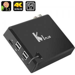 K1 PLUS 4K Android TV Box - Amlogic S905 Quad Core CPU, 4 USB Ports, DVB-T2+ DVB-S2, Kodi, DLNA, AirPlay, Miracast