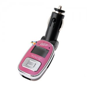 Car MP3 Player FM Transmitter with Remote Control Support USB Disk SD/MMC Card Pink Color With Sliver Line