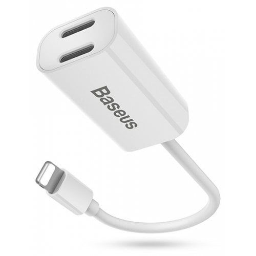 Baseus L36 Double 8 Pin Audio Adapter for iPhone 12 - 12 Pro Max - WHITE