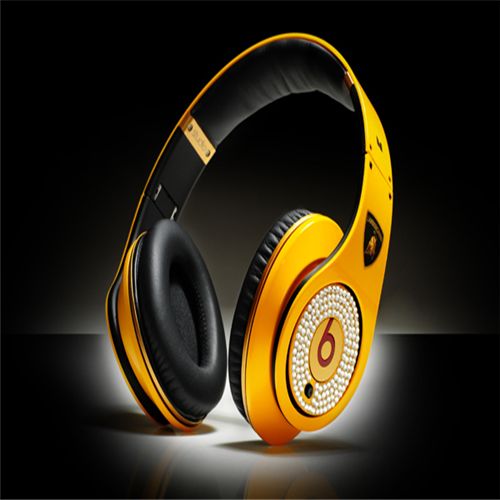 Beats By Dre Studio High Definition Powered Isolation Headphones Lamborghini Edition Yellow with Diamond