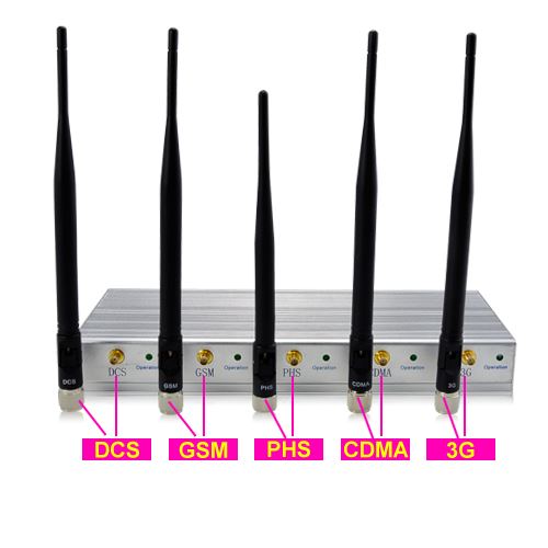 5 Antenna Cell Phone Jammer with Remote Control (3G,GSM,CDMA,DCS)