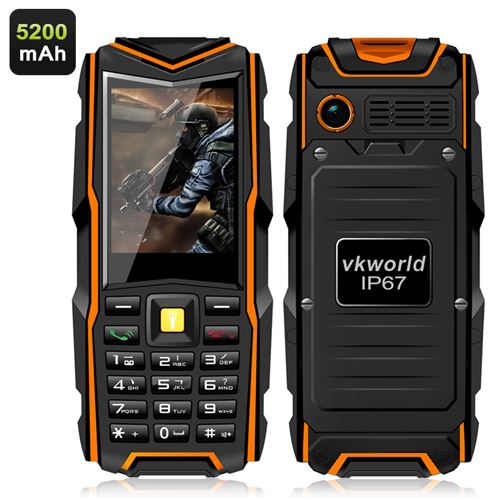 VKworld Stone V3 GSM Phone - IP67 Waterproof Rating, 5200mAh Battery Power Bank, 2.4 Inch Screen Bluetooth (Orange)