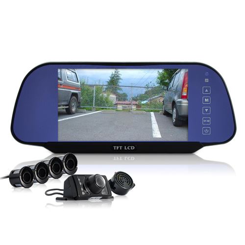 Complete Car Reversing Set - Rearview Camera, 4 Parking Sensors, Rearview Mirror