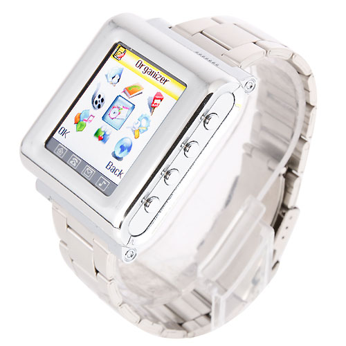 AK812 Watch Phone Stainless Steel Strap Single SIM Card Bluetooth SOS 1.6 Inch Touch Screen-Silver